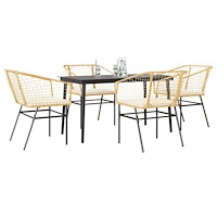 vidaXL Matgrupp för trädgård med dynor 5 delar brun polyrotting glas