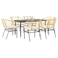 vidaXL Matgrupp för trädgården med dynor 7 delar brun polyrotting glas