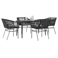 vidaXL Matgrupp för trädgård med dynor 5 delar svart polyrotting glas
