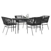 vidaXL Matgrupp för trädgård med dynor 5 delar svart polyrotting glas