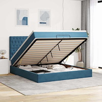 vidaXL Ottoman sängram med madrasser mörkblå 200x200 cm sammet