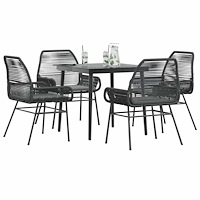 vidaXL Matgrupp för trädgård med dynor 5 delar svart polyrotting glas