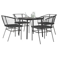 vidaXL Matgrupp för trädgård med dynor 5 delar svart polyrotting glas