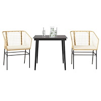 vidaXL Matgrupp för trädgård med dynor 3 delar brun polyrotting glas