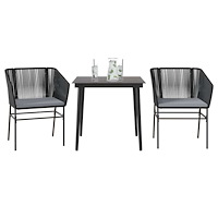 vidaXL Matgrupp för trädgård med dynor 3 delar svart konstrotting&glas