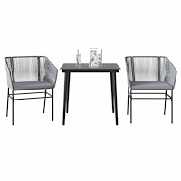 vidaXL Matgrupp för trädgården med dynor 3 delar grå polyrotting glas