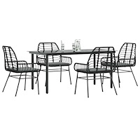 vidaXL Matgrupp för trädgård med dynor 5 delar svart polyrotting glas