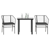 vidaXL Matgrupp för trädgård med dynor 3 delar svart konstrotting&glas