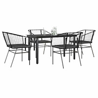vidaXL Matgrupp för trädgård med dynor 5 delar svart polyrotting glas