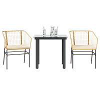 vidaXL Matgrupp för trädgård med dynor 3 delar brun polyrotting glas