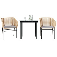 vidaXL Matgrupp för trädgård med dynor 3 delar brun polyrotting glas