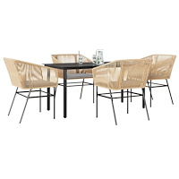 vidaXL Matgrupp för trädgård med dynor 5 delar brun polyrotting glas