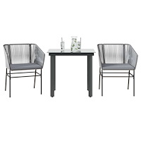 vidaXL Matgrupp för trädgården med dynor 3 delar grå polyrotting glas