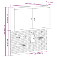 vidaXL 3-delars verktygsskåp och pegboardset väggmonterat röd metall