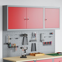 vidaXL 5-delars Verktygsskåp och Pegboard Set Väggmonterat Röd Metall