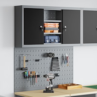 vidaXL 3 Delars Verktygsskåp och Pegboard Set Vägghängt Svart Metall
