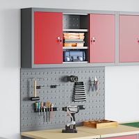 vidaXL 3-delars verktygsskåp och pegboard-set väggmonterat röd metall