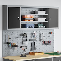 vidaXL 6 Delars Verktygsskab och Pegboard Set Väggmonterat Svart Metall