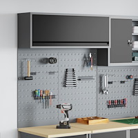 vidaXL 3-delat Verktygsskåp och Pegboard Set Väggmonterat Svart Metall
