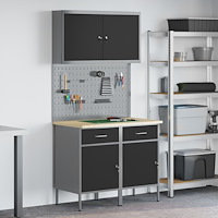 vidaXL 5-delat arbetskabinett och pegboard-set svart MDF och metall