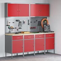 vidaXL 10-delars Skåp och Pegboard-set för arbetsplats i röd MDF och metall