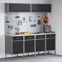 vidaXL 10-delars arbetskabinet och pegboard-set svart MDF och metall
