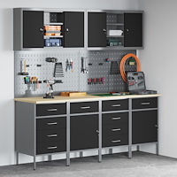 vidaXL 10-delars Arbetskabinet och Pegboard Set Svart MDF och Metall