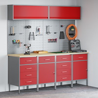 vidaXL 10-delars arbetskabinet och pegboard-set i röd MDF och metall