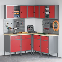 vidaXL 12-delars arbetskabinet och pegboard-set i röd MDF och metall