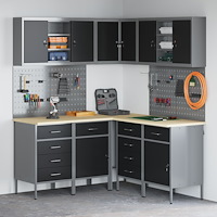 vidaXL 12-delars arbets skåp och pegboard set - svart MDF och metall