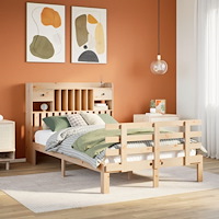 vidaXL Säng med bokhylla utan madrass 135x190cm massiv furu