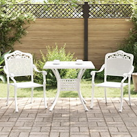 vidaXL Trädgårdsbord Set 3 pcs Vit Gjutet Aluminium