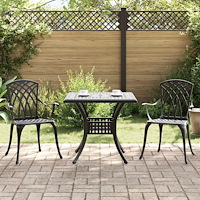 vidaXL Trädgårdsbord Set 3 pcs Svart Gjutet Aluminium