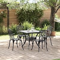 vidaXL Trädgårdsbord Set 5 pcs Svart Gjutet Aluminium