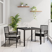 vidaXL Trädgårdsmöbelset 3 pcs Svart Poly rattan