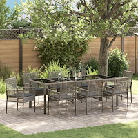 vidaXL Trädgårdsmöbelset 9 pcs Grå Poly rattan