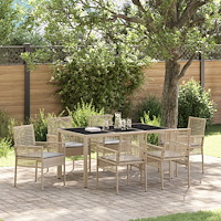 vidaXL Trädgårdsmöbelset 7 pcs Beige Poly rattan