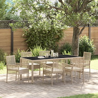vidaXL Trädgårdsmöbelset 7 pcs Beige Poly rattan