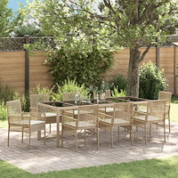 vidaXL Trädgårdsmöbelset 9 pcs Beige Poly rattan