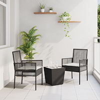 vidaXL Trädgårds Bistro Set 3 pcs Svart Poly rattan