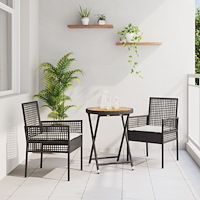 vidaXL Trädgårds Bistro Set 3 pcs Svart konstrotting
