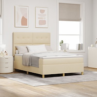 vidaXL Bäddfjäder med madrass med huvudgavel Kräm 140 x 190 cm tyg