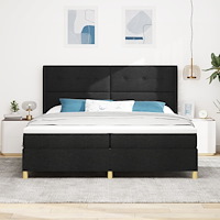 vidaXL Resårsäng med madrass med huvudgavel Svart 200 x 200 cm tyg