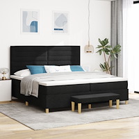 vidaXL Bäddfjäder med madrass med huvudgavel Svart 200 x 200 cm tyg