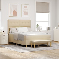 vidaXL Bäddfjäder med madrass med huvudgavel Kräm 140 x 190 cm tyg