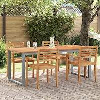 vidaXL Ute Dining Bord Grå 200x90x75 cm Stål & Massiv Akacia