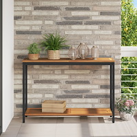 vidaXL utomhusbord Naturligt & Svart 35x110x75 cm i massivt trä och stål