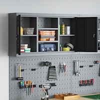 vidaXL Verktygsskåp Väggmonterat med Pegboard Svart 100x20x55 cm Stål