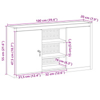 vidaXL Verktygsskåp Väggmonterat med Pegboard Svart 100x20x55 cm Stål