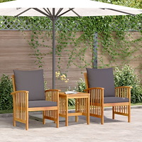 vidaXL Trädgårdsoffset med kudde 3 pcs Olivenatur Massivt Akaciaträ